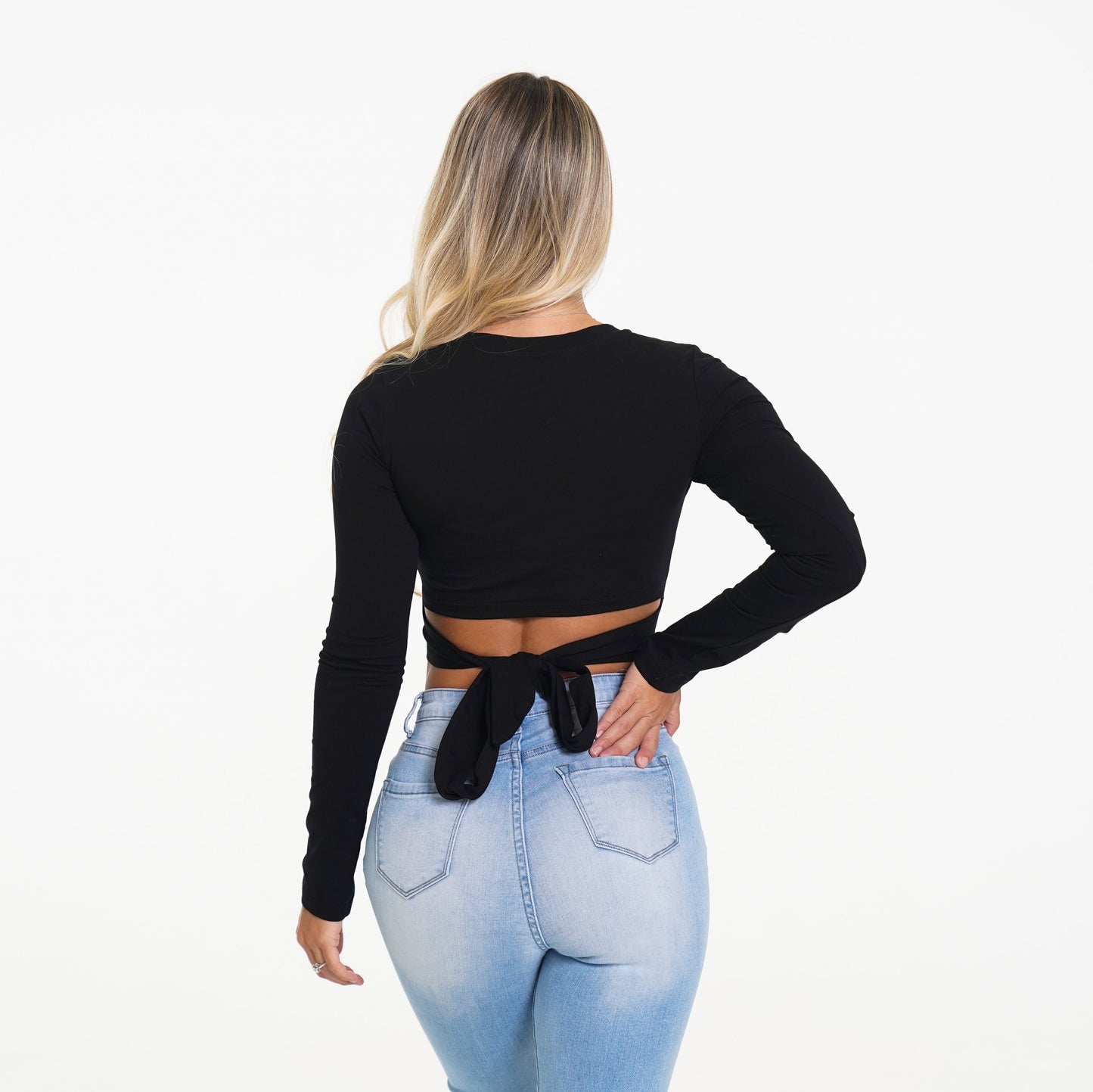Women Wrap Around Black Long Sleeve Crop - NVGTN