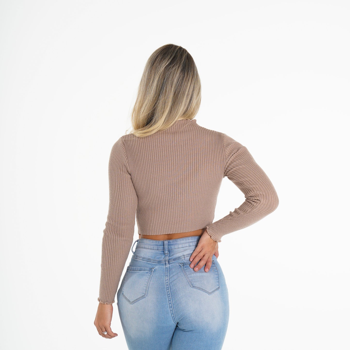 Women Suede Ribbed Mock Turtle Neck - NVGTN