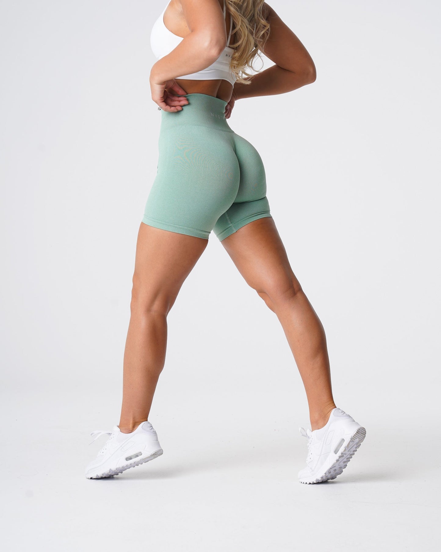 Women Sage Green Pro Seamless Shorts - NVGTN