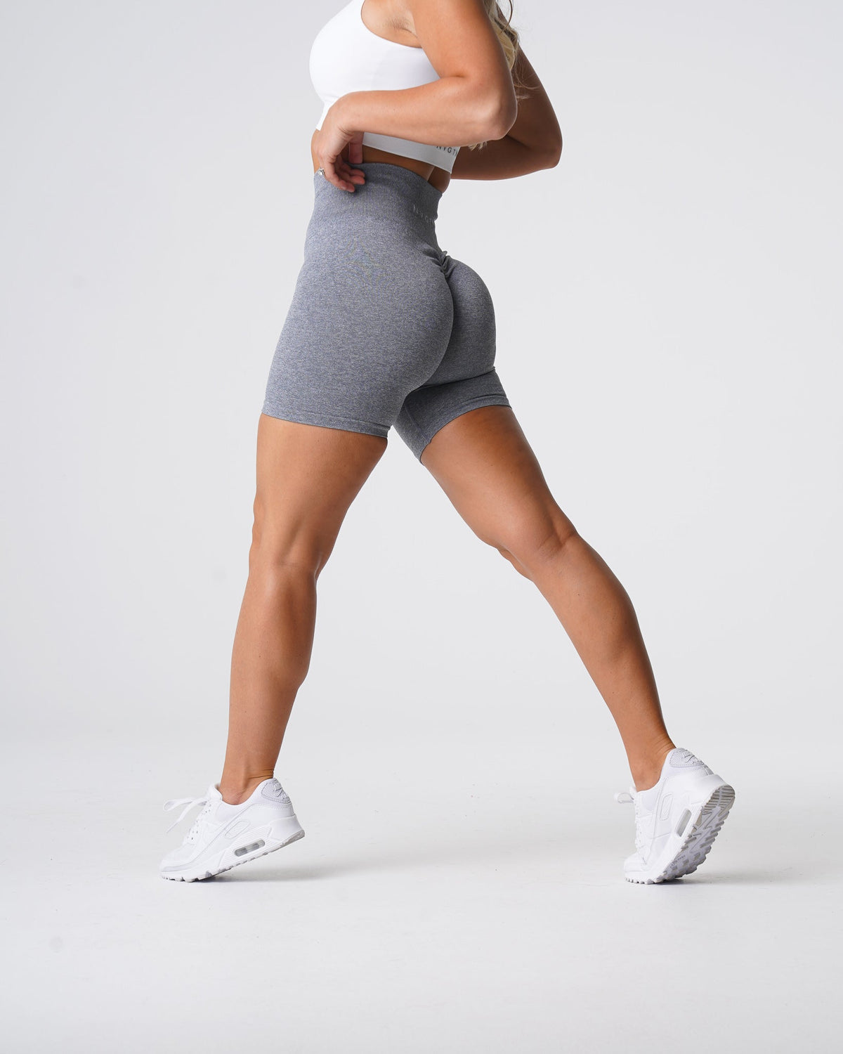 Women Grey Scrunch Seamless Shorts - NVGTN
