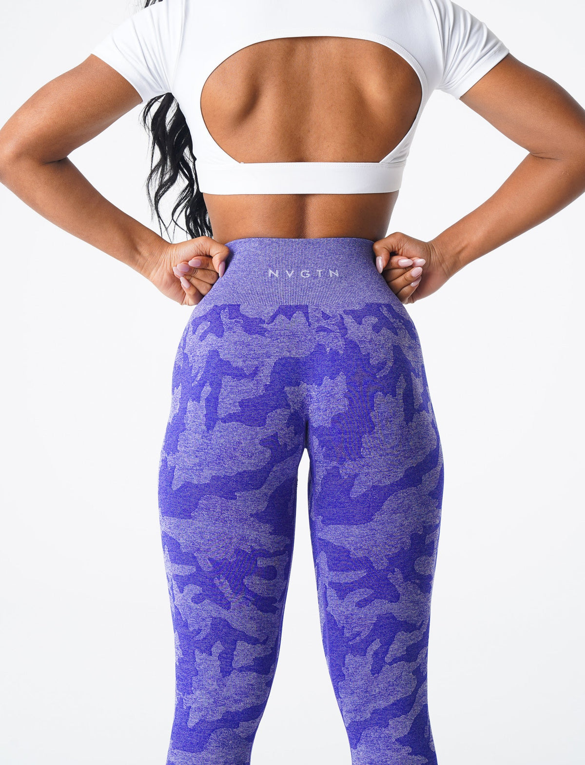 Women Electric Blue Camo Seamless Leggings - NVGTN