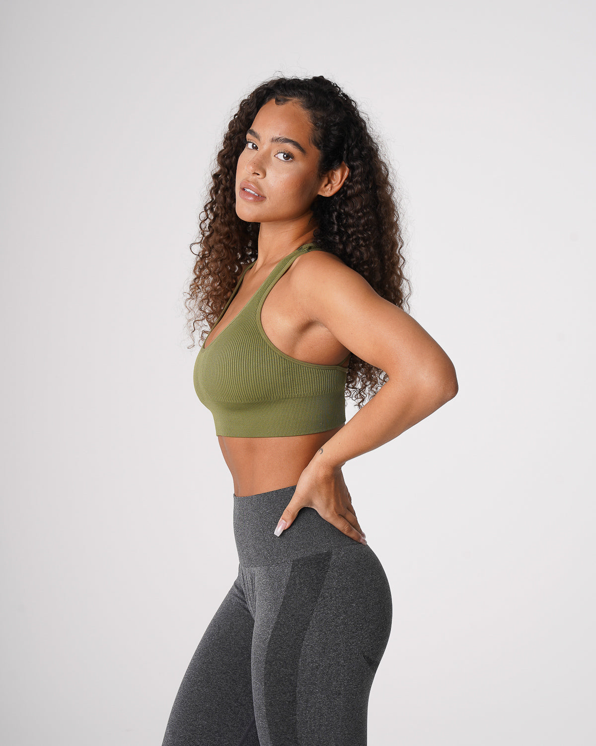 Women Khaki Green Galaxy Ribbed Seamless Bra - NVGTN