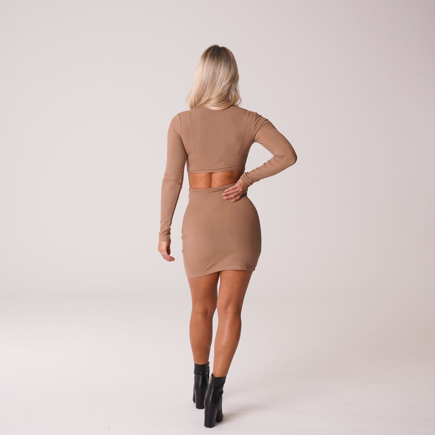 Women Mocha Into You Ribbed Mock Turtleneck Midi Dress - NVGTN