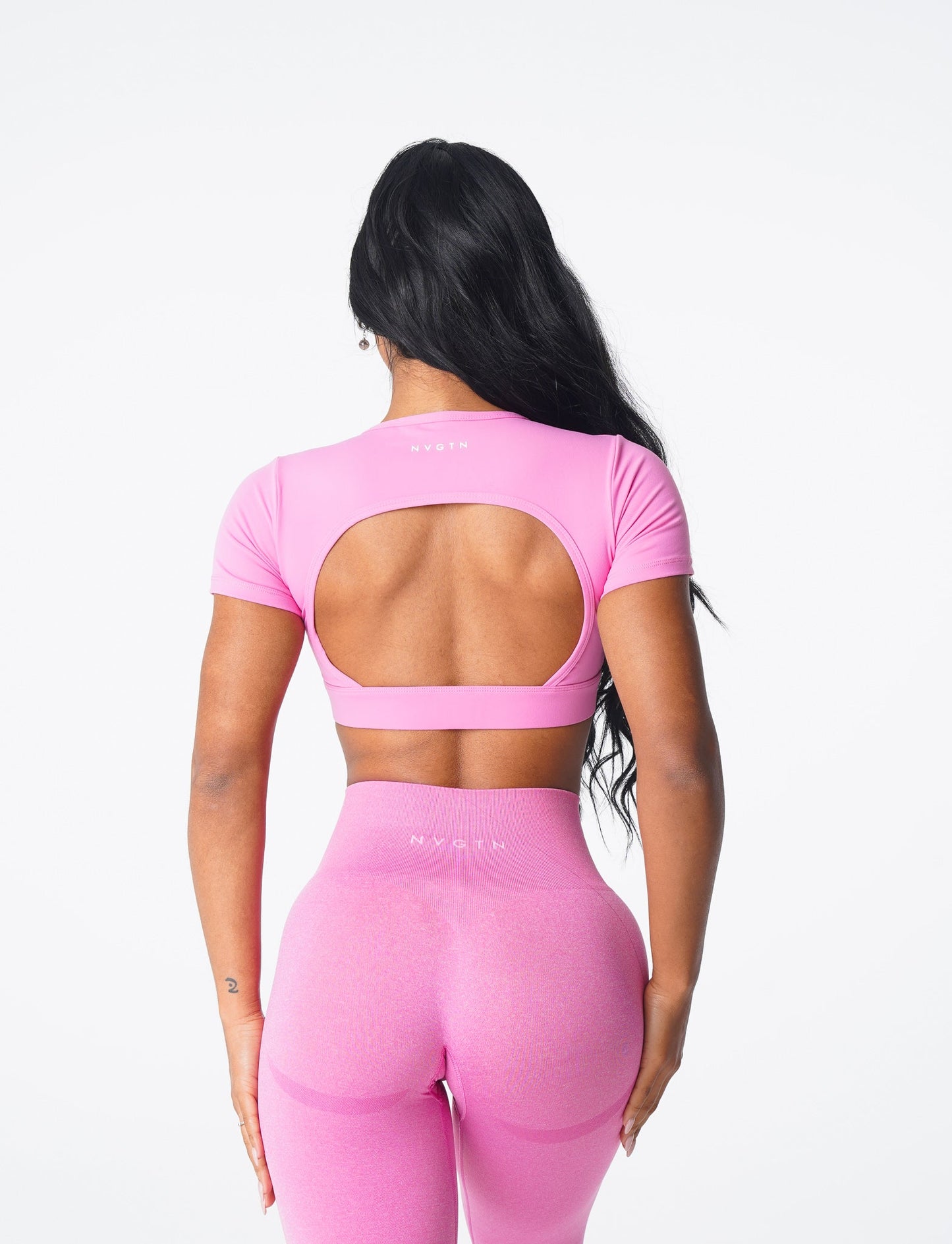 Women Bubble Gum Pink Open Back Tee - NVGTN