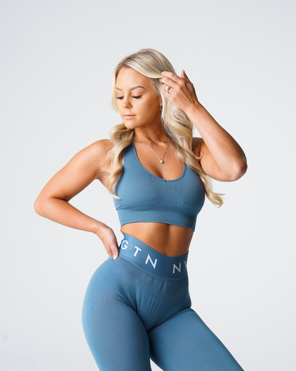 Women Stone Blue Galaxy Ribbed Seamless Bra - NVGTN
