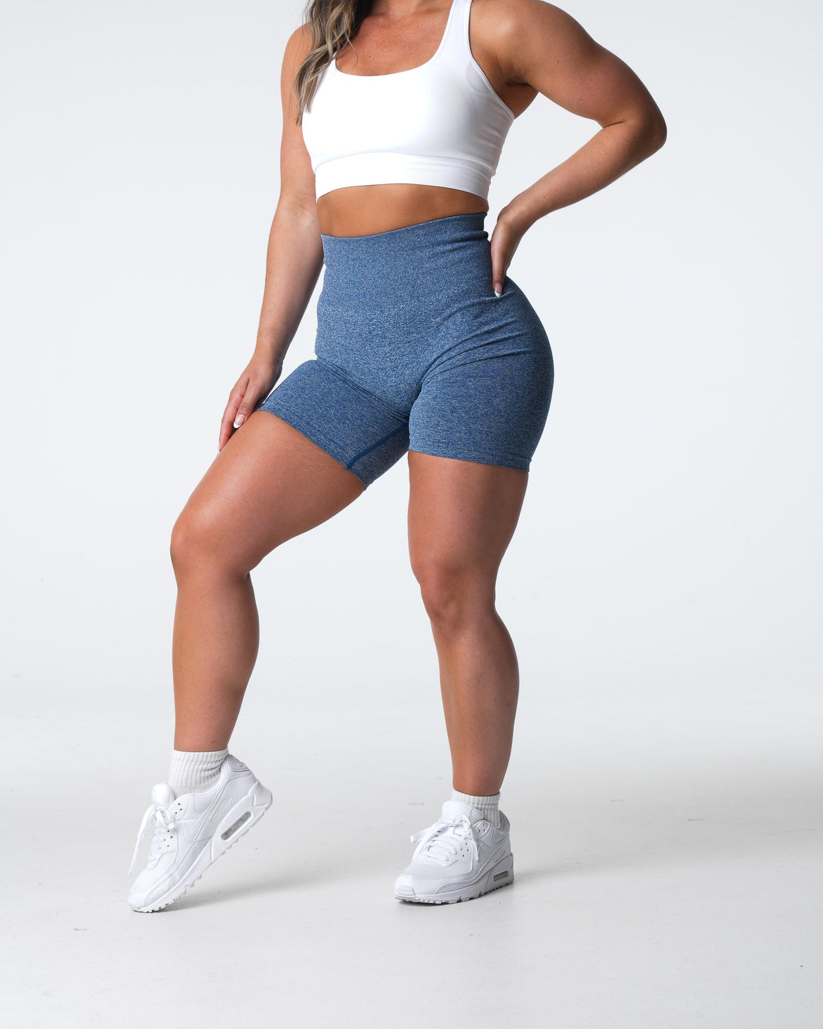 Women Slate Blue Scrunch Seamless Shorts - NVGTN