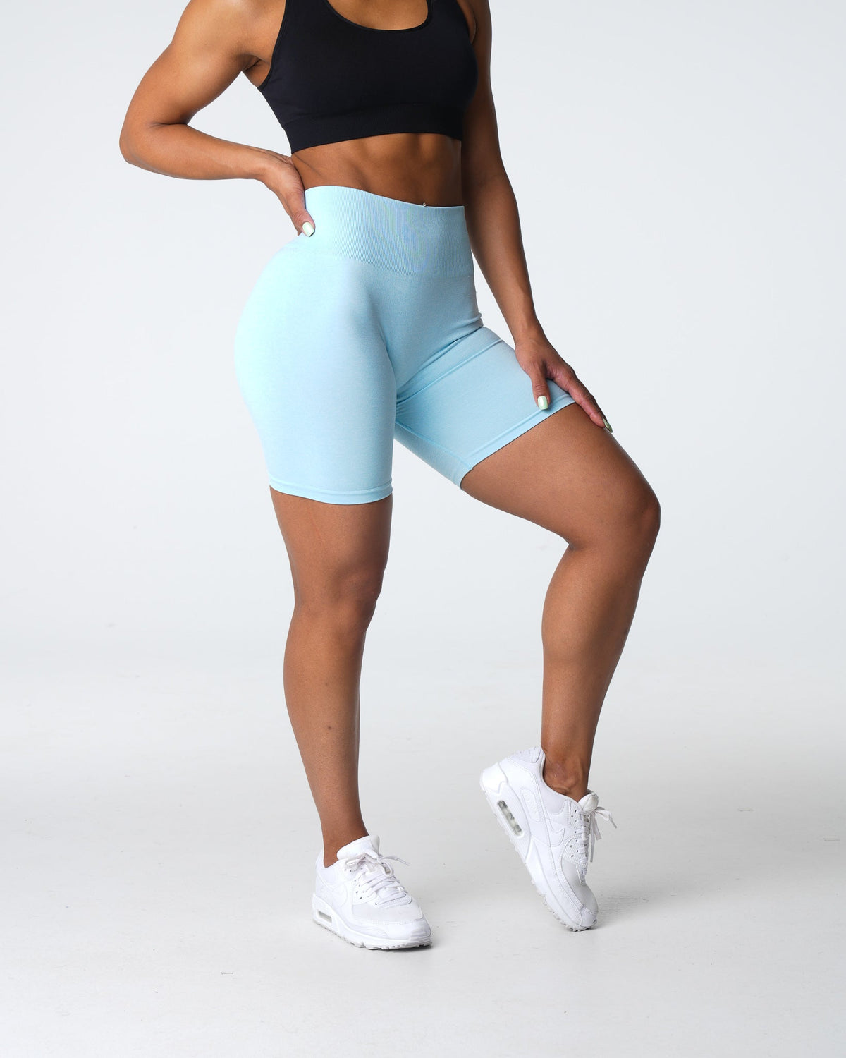 Women Pastel Blue Scrunch Seamless Shorts - NVGTN