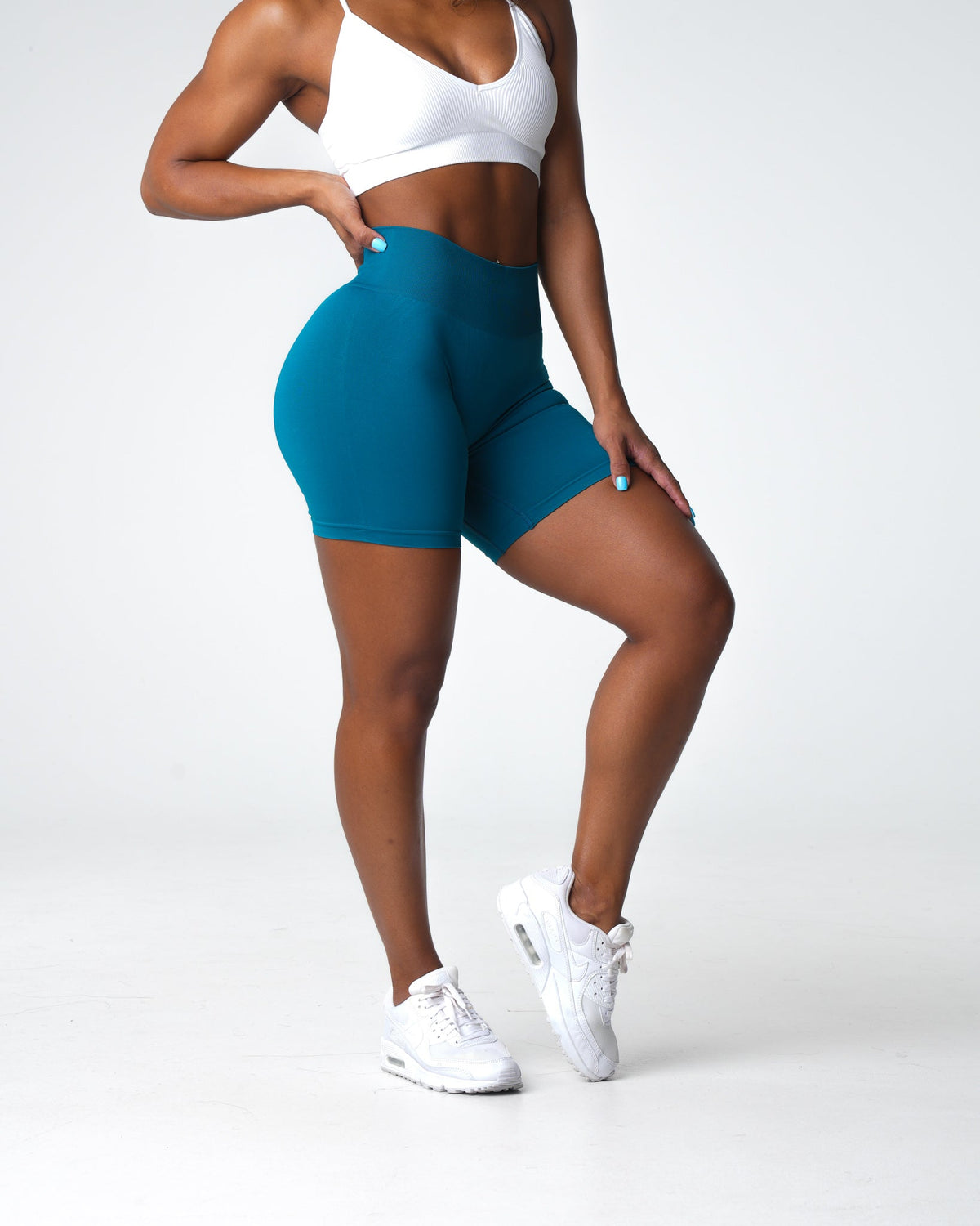 Women French Blue Solid Seamless Shorts - NVGTN