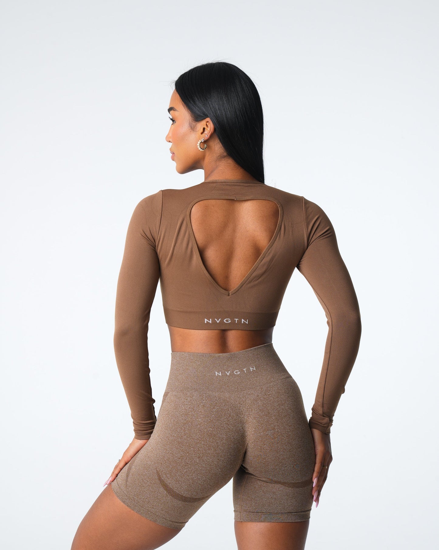 Women Mocha Journey Long Sleeve Seamless Bra Top - NVGTN