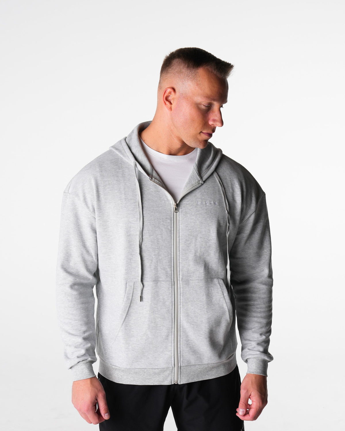 Men Light Grey Elite Full Zip Hoodie - NVGTN