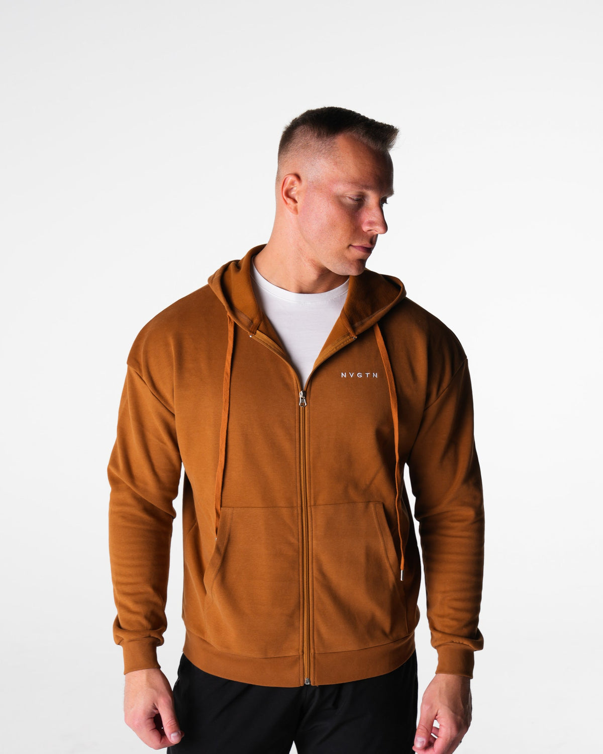 Men Copper Brown Elite Full Zip Hoodie - NVGTN