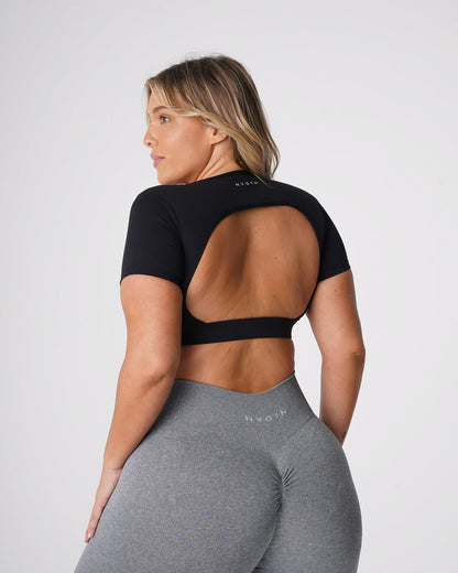 Women Black Open Back Tee - NVGTN