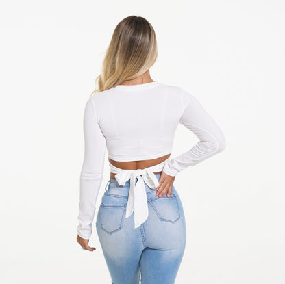 Women Wrap Around White Long Sleeve Crop - NVGTN