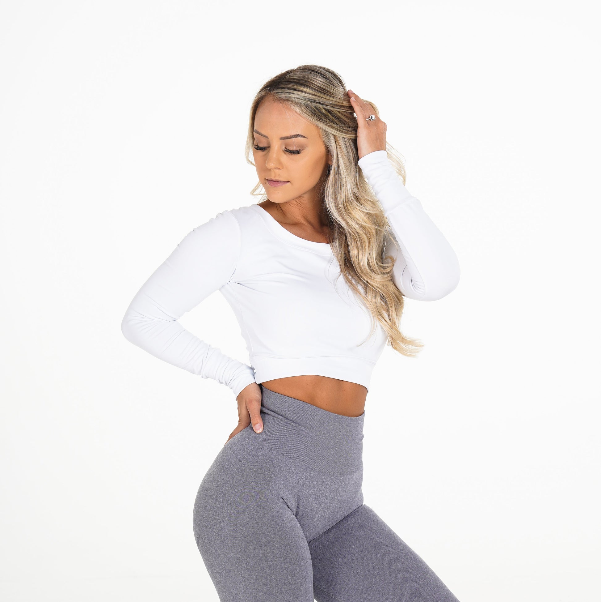 Women White Form Long Sleeve Crop - NVGTN
