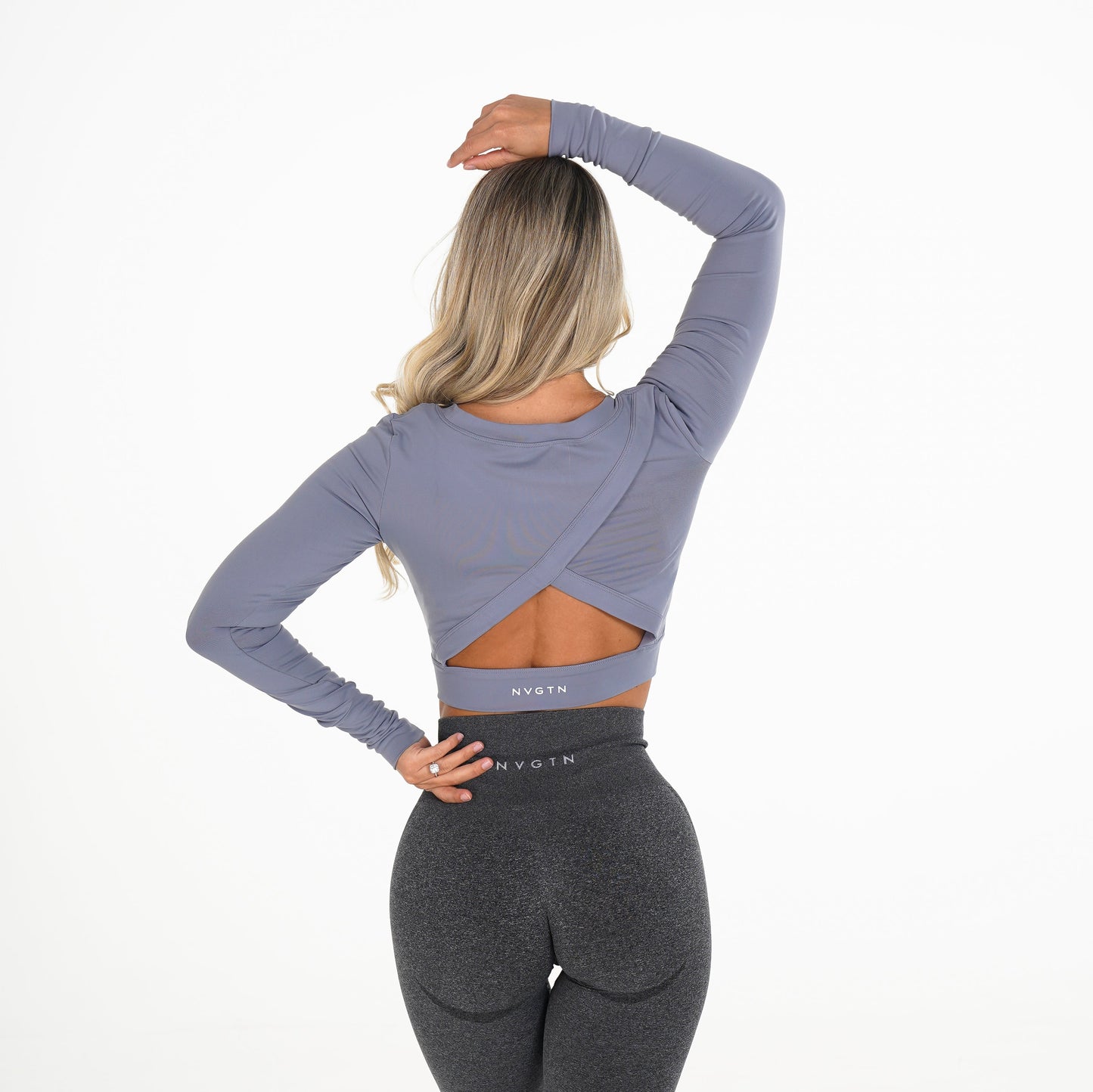Women Smokey Blue Form Long Sleeve Crop - NVGTN