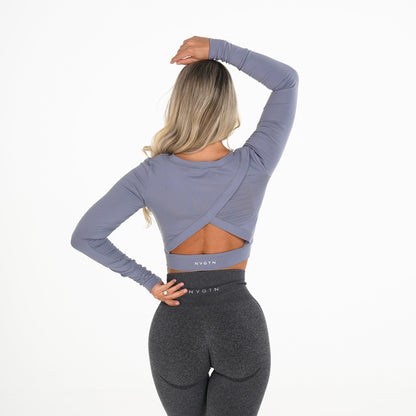 Women Smokey Blue Form Long Sleeve Crop - NVGTN