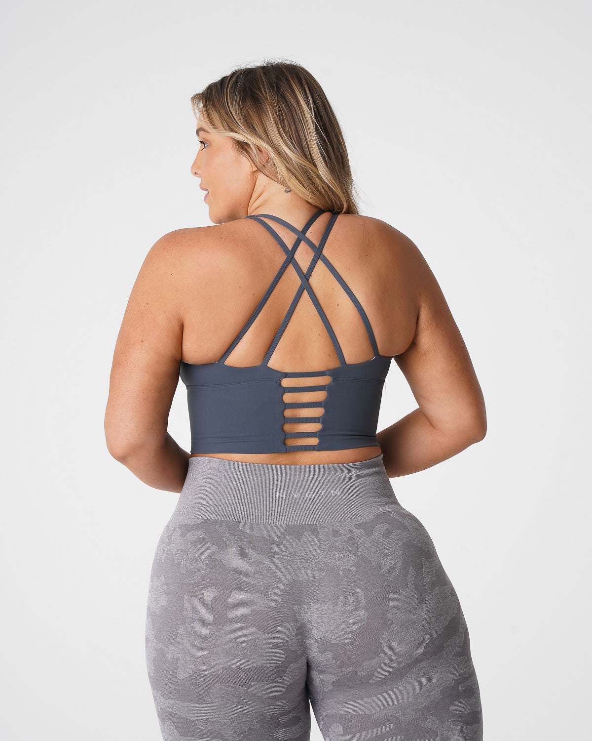 Women Stone Grey Matrix Bra Top - NVGTN
