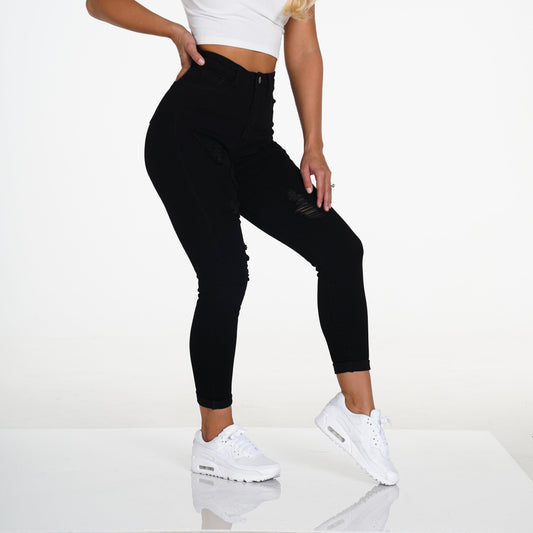 Women Navishape Black Ripped Jeans - NVGTN