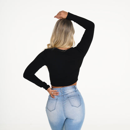 Women Black Essentials Ribbed Crop - NVGTN
