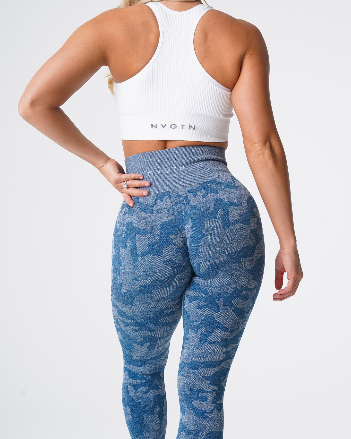 Women Slate Blue Camo Seamless Leggings - NVGTN
