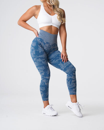 Women Slate Blue Camo Seamless Leggings - NVGTN