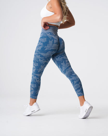 Women Slate Blue Camo Seamless Leggings - NVGTN