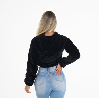 Women Black Cropped Teddy Fleece - NVGTN