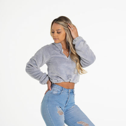 Women Cool Grey Cropped Teddy Fleece - NVGTN