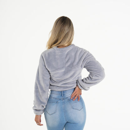 Women Cool Grey Cropped Teddy Fleece - NVGTN