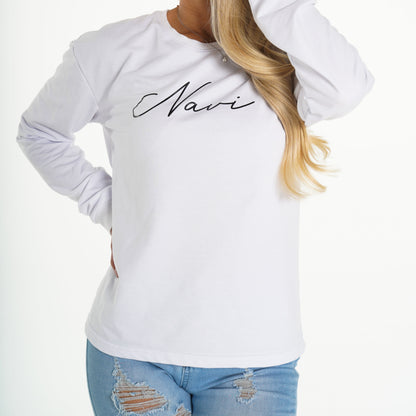 Women White Navi Crew Neck - NVGTN