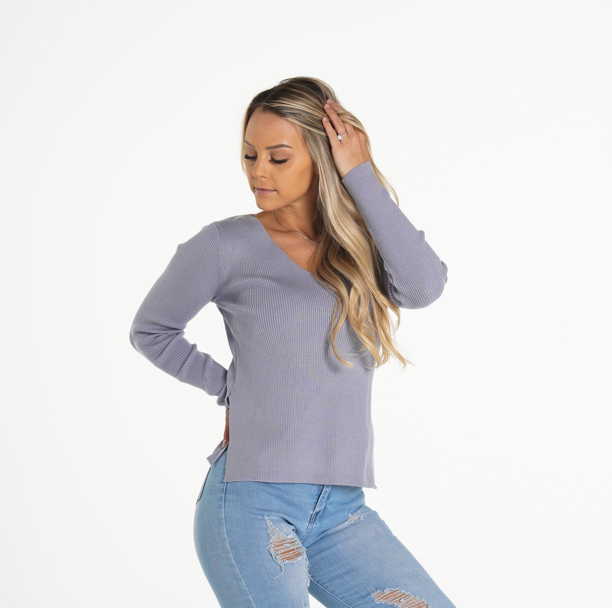 Women Cloud Extra Sweet V Neck Sweater - NVGTN