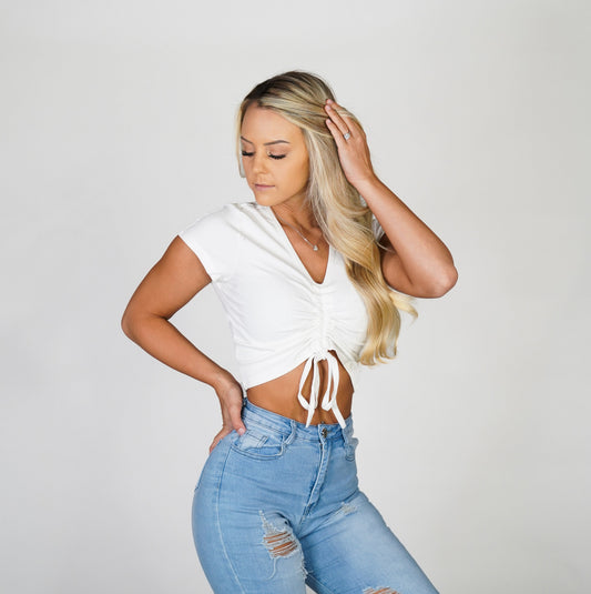 Women White Pulling Strings Tee - NVGTN