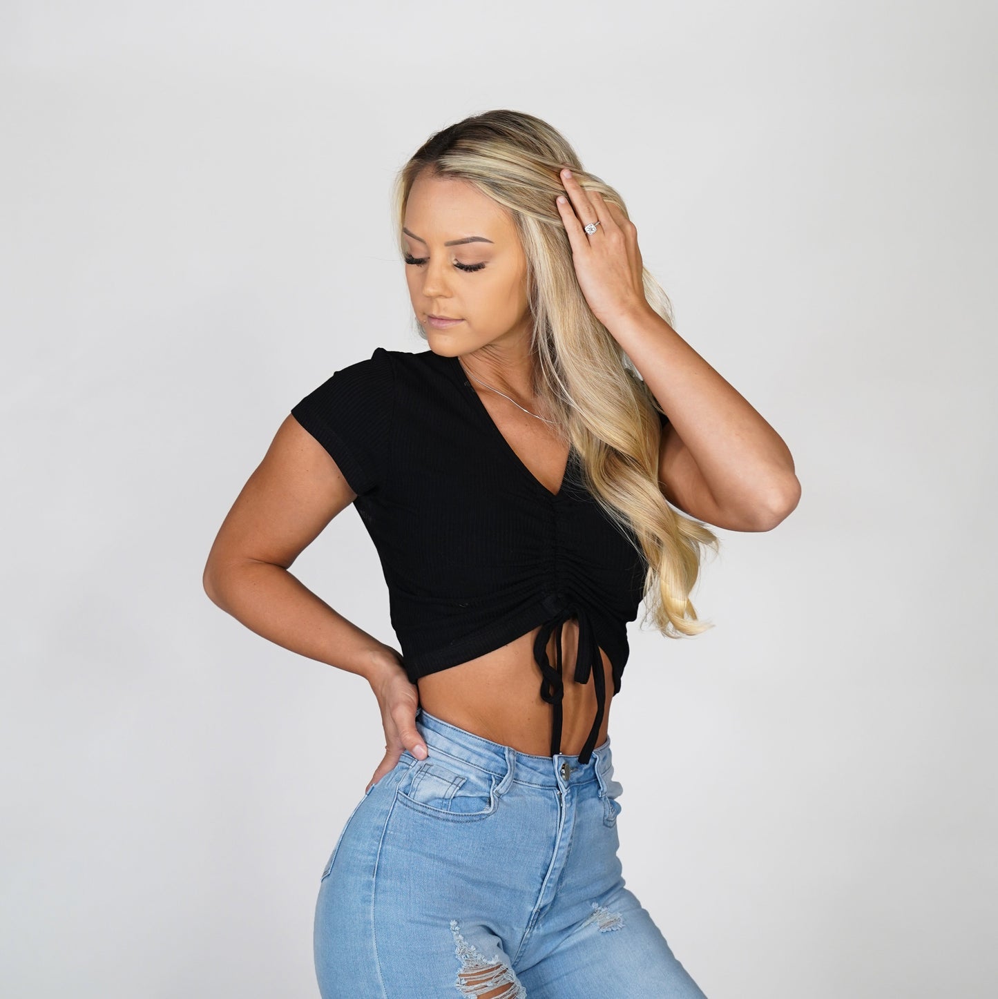 Women Black Pulling Strings Tee - NVGTN
