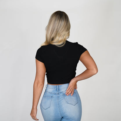 Women Black Pulling Strings Tee - NVGTN