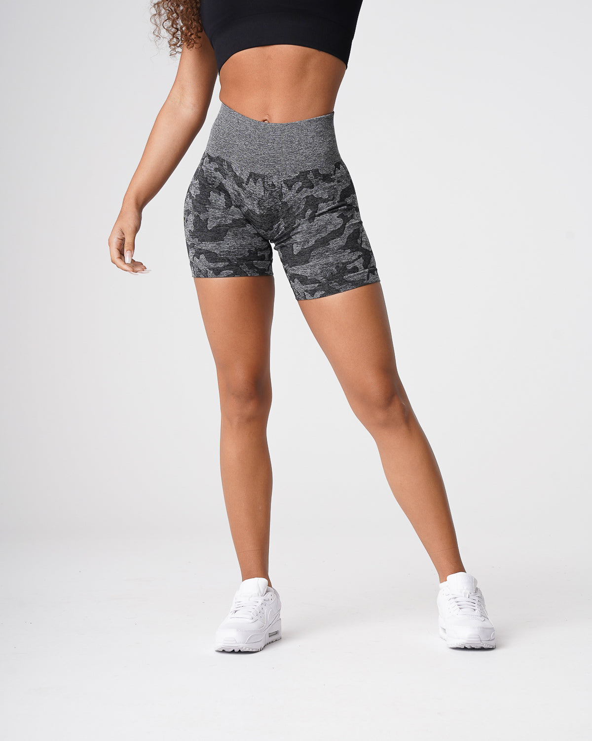 Women Black Camo Seamless Shorts - NVGTN