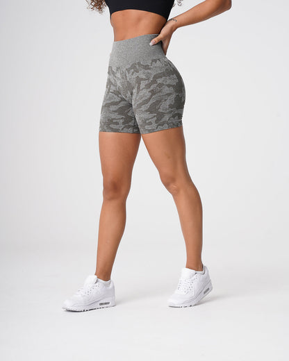 Women Khaki Green Camo Seamless Shorts - NVGTN