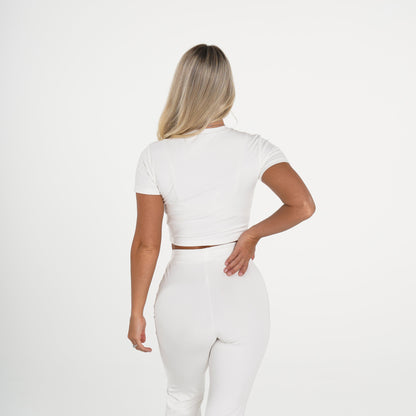 Women Cream Hello Weekend Lounge Cropped Tee - NVGTN