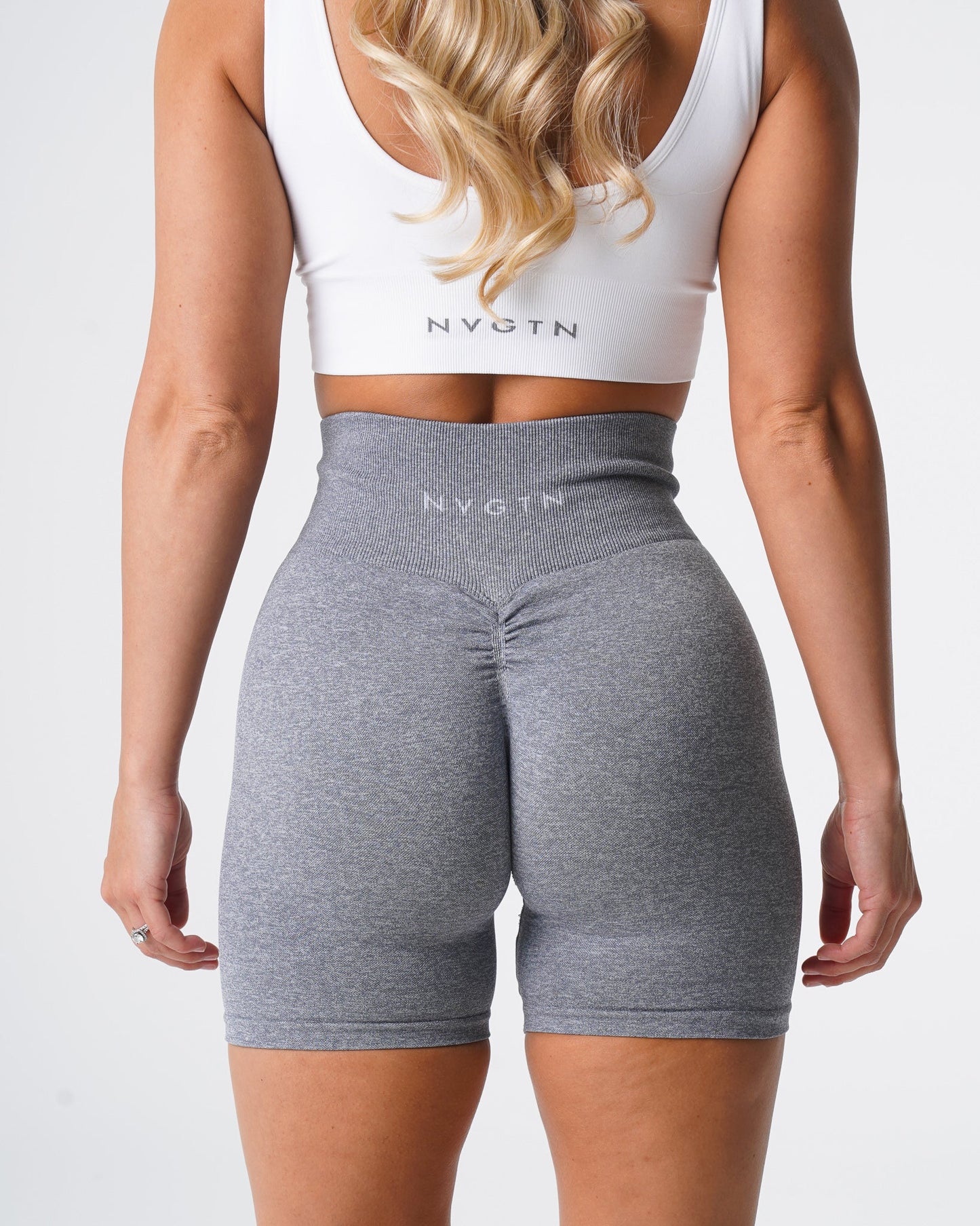 Women Grey Scrunch Seamless Shorts - NVGTN