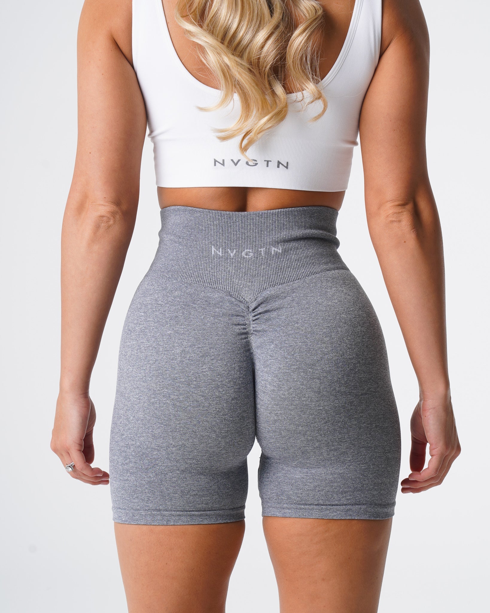 Women Grey Scrunch Seamless Shorts - NVGTN