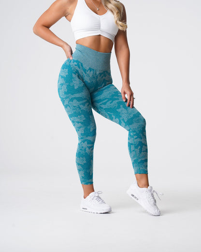 Women Teal Camo Seamless Leggings - NVGTN