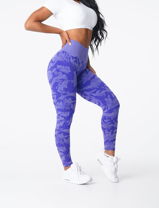 Women Electric Blue Camo Seamless Leggings - NVGTN