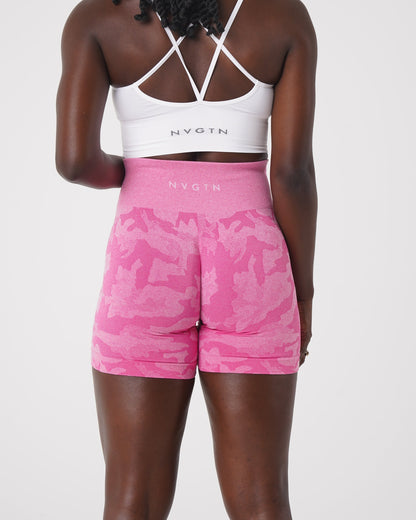 Women Bubble Gum Pink Camo Seamless Shorts - NVGTN