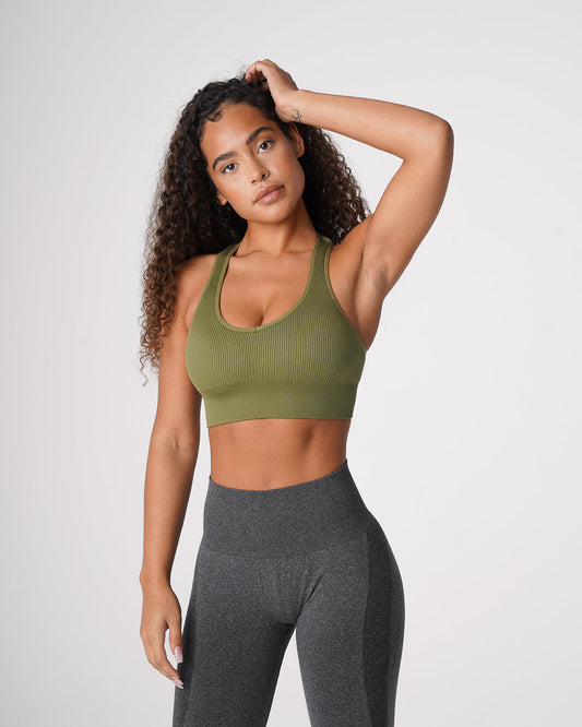 Women Khaki Green Galaxy Ribbed Seamless Bra - NVGTN