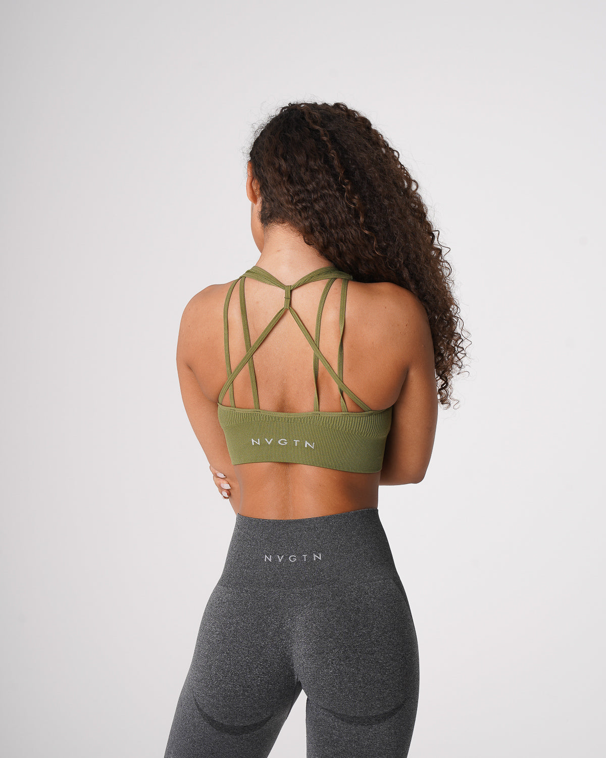 Women Khaki Green Galaxy Ribbed Seamless Bra - NVGTN