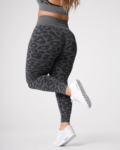 Women Black Speckled Leopard Seamless Leggings - NVGTN