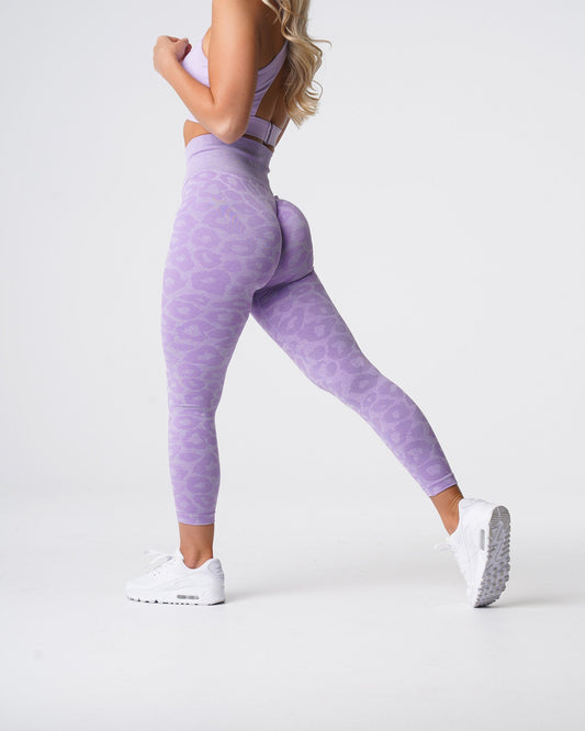 Women Lilac Leopard Seamless Leggings - NVGTN