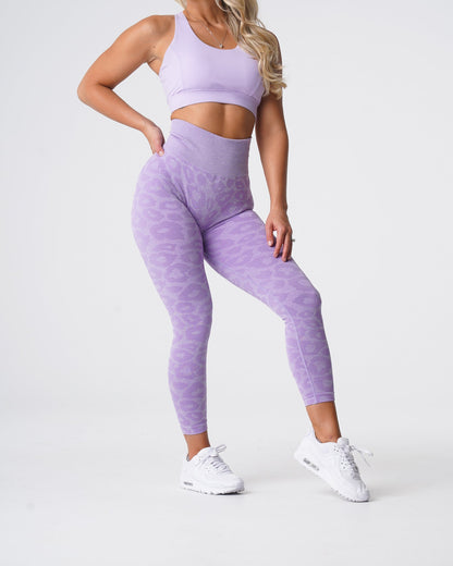 Women Lilac Leopard Seamless Leggings - NVGTN