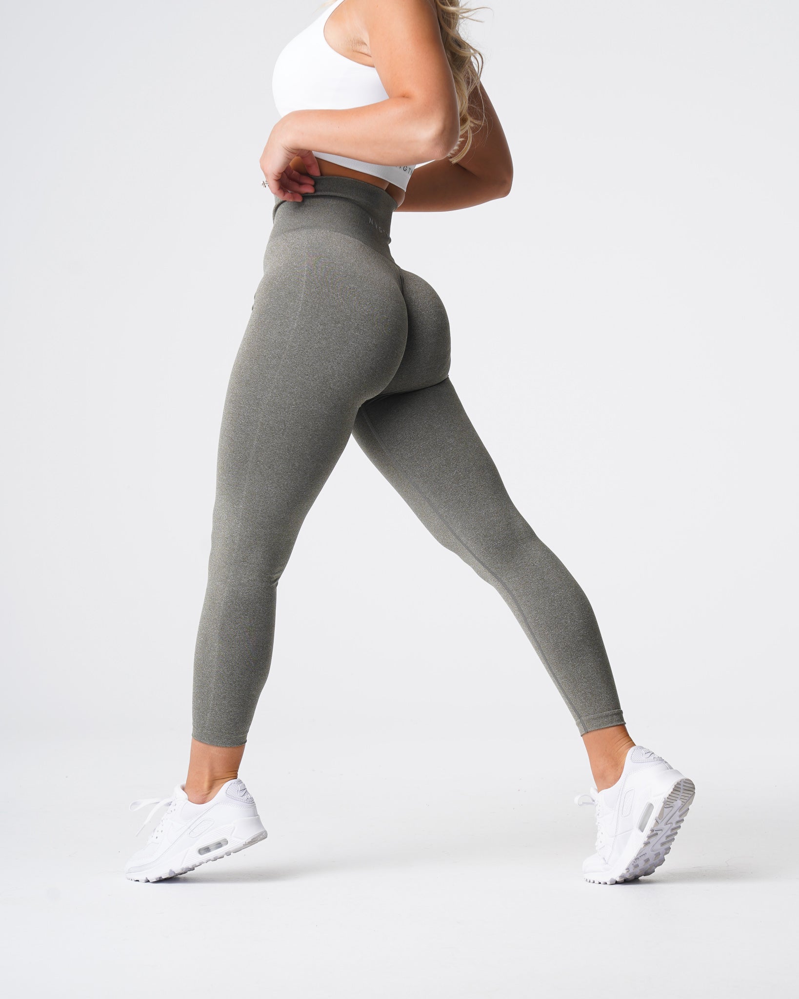 Women Khaki Green NV Seamless Leggings - NVGTN