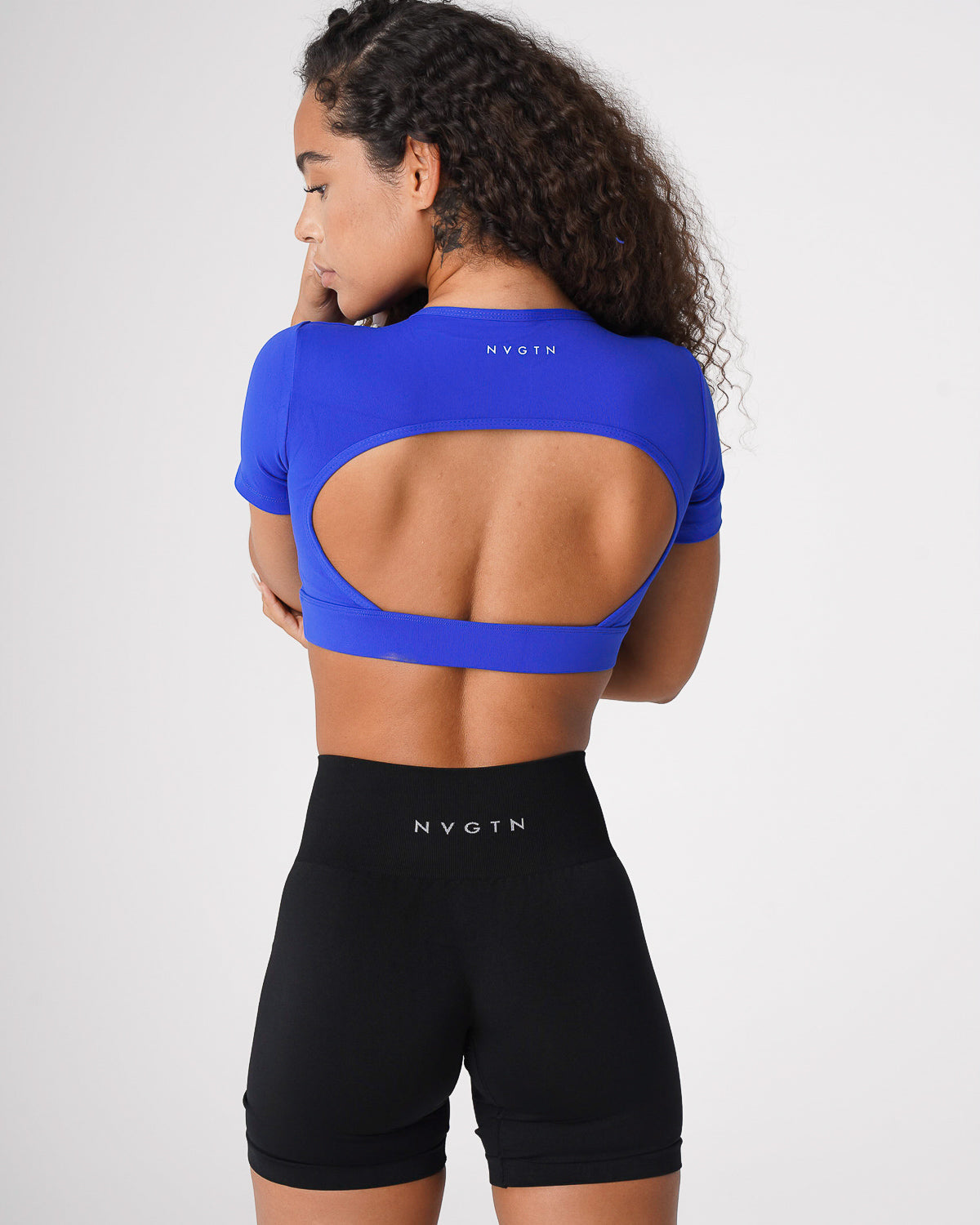 Women Sapphire Blue Open Back Tee - NVGTN