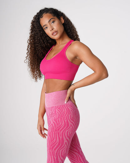 Women Fuchsia Galaxy Ribbed Seamless Bra - NVGTN